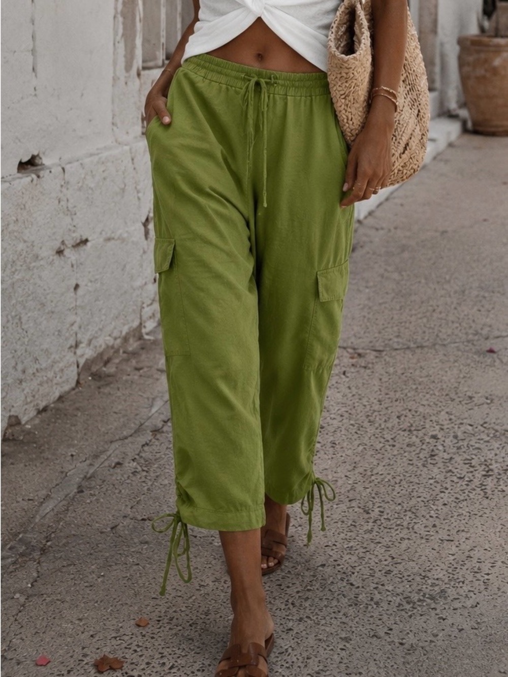 Jules & Leopold Casual Linen Blend Cargo Capri Jogger Pants Green Size XL NWT